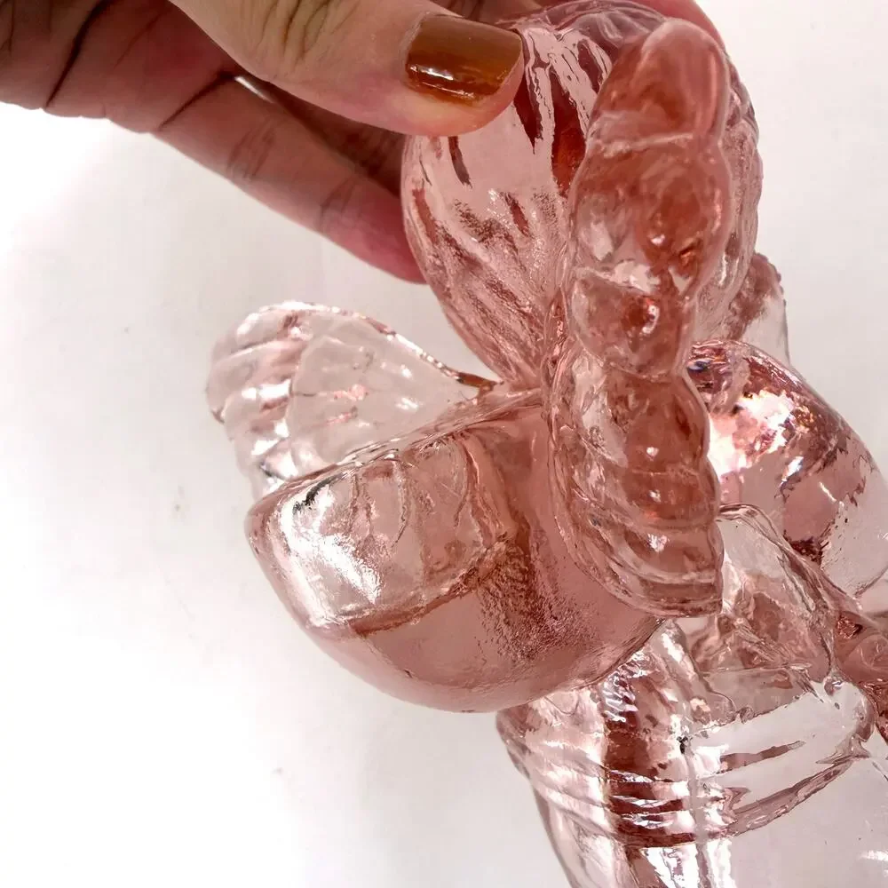 Vintage 1960s Pink Pressed Glass Cherub Angel Candle Holders Set of 2